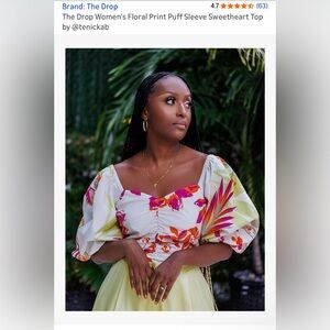New with tag! The Drop’s Floral Print Puff Sleeve Sweetheart Top by Tenicka B